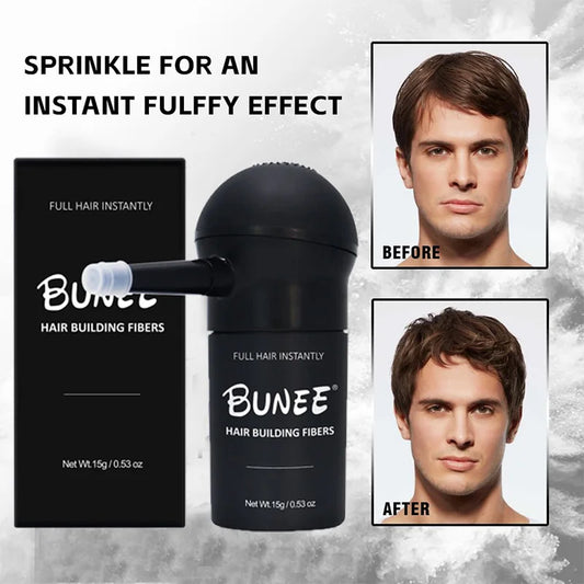 BUNEE Hair Fiber Set 15g: Men's natural hair-dense fibers for balding areas, fills part lines, includes 15g fiber powder