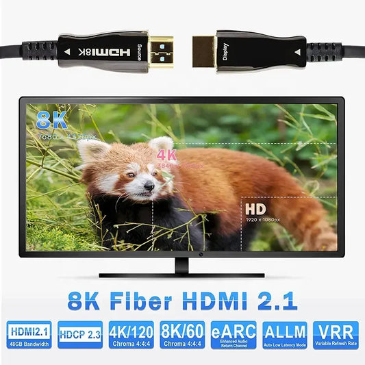 HDMI Fiber Optic Cable, 2.1 Ultra Hd 8K High Speed 48Gbps HDMI Fiber Cable Support 8K@60Hz 4K@120Hz 3D Dhr Earc
