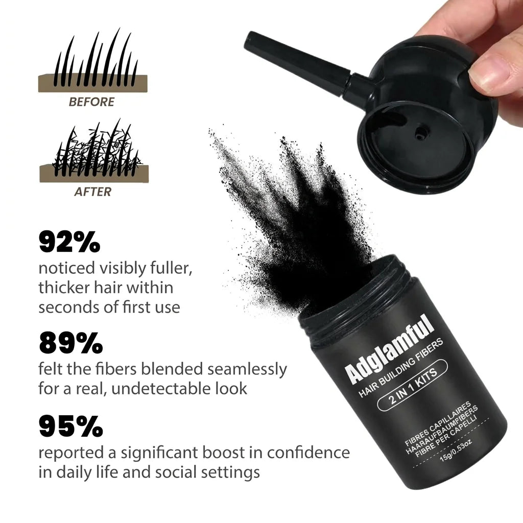 Adglamful Hair Fibers (15g) – 10sec Instant Volume, Spray Applicator for Thinning Hair | Invisible & Even Coverage