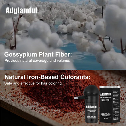 Adglamful Hair Fiber Kit 15g, Unisex, Instantly Adds Volume, Conceals Thinning Areas, and Fills Hairline for a Fuller Look.
