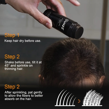 BUNEE Hair Fiber 27.5g: Men's natural hair-thickening fibers for balding areas, fills part lines, includes 27.5g fiber powder.
