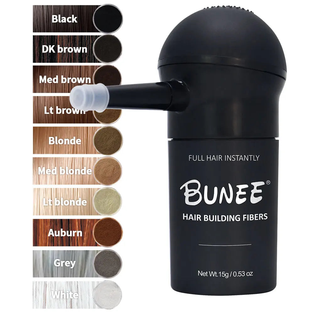 BUNEE Hair Fiber Set 15g: Men's natural hair-dense fibers for balding areas, fills part lines, includes 15g fiber powder