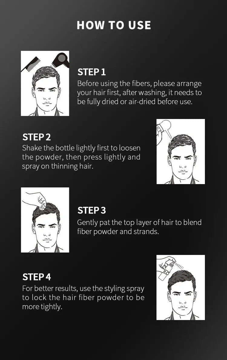 BUNEE Hair Fiber Set 15g: Men's natural hair-dense fibers for balding areas, fills part lines, includes 15g fiber powder