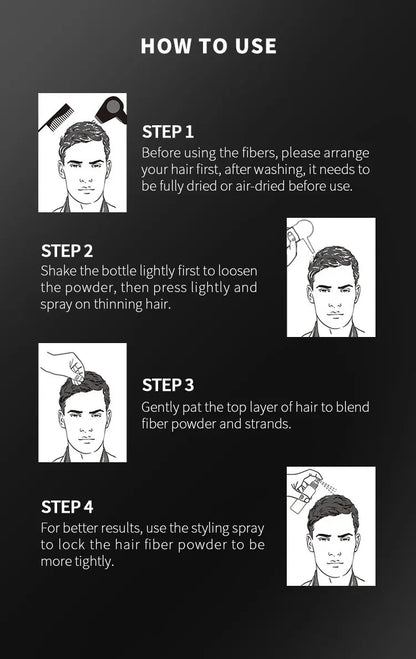 BUNEE Hair Fiber Set 15g: Men's natural hair-dense fibers for balding areas, fills part lines, includes 15g fiber powder