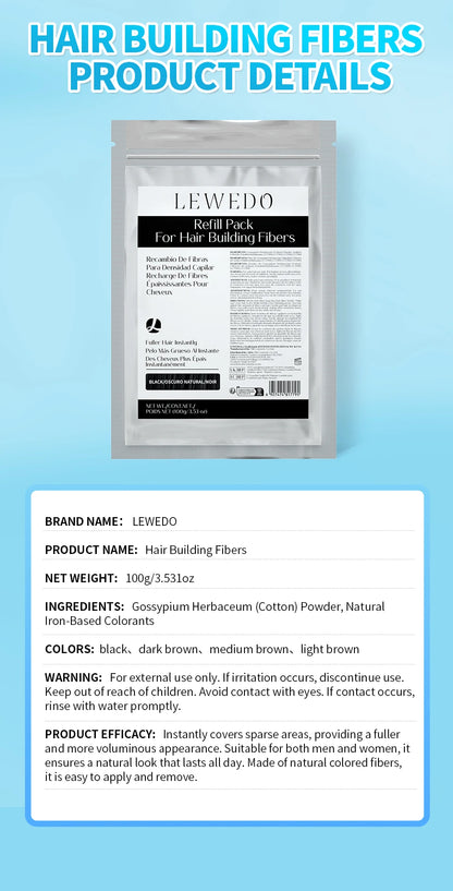 Hair Fibers Powder 100g Instant Hair Growth Fiber Refill Bag Hair Loss Treatment Keratin Hair Building Fiber Salon Hair Care