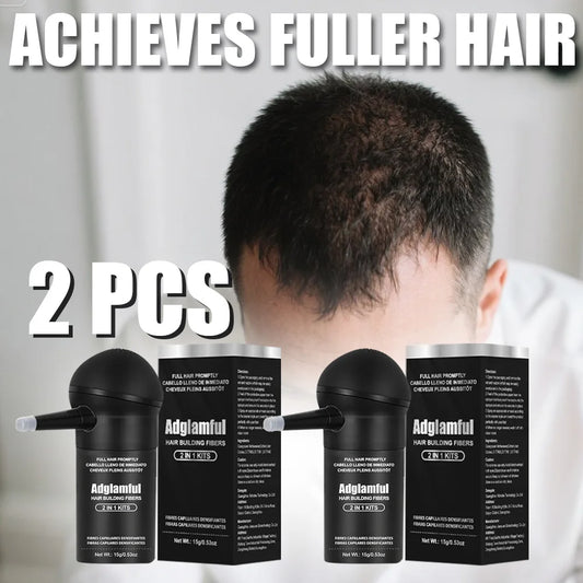 Adglamful 15g 2-IN-1 Hair Fiber Powder Set 2pcs. Fills thinning areas, hair part & hairline. For men & women.