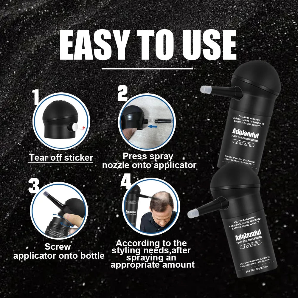 Adglamful 15g 2-IN-1 Hair Fiber Powder Set 2pcs. Fills thinning areas, hair part & hairline. For men & women.