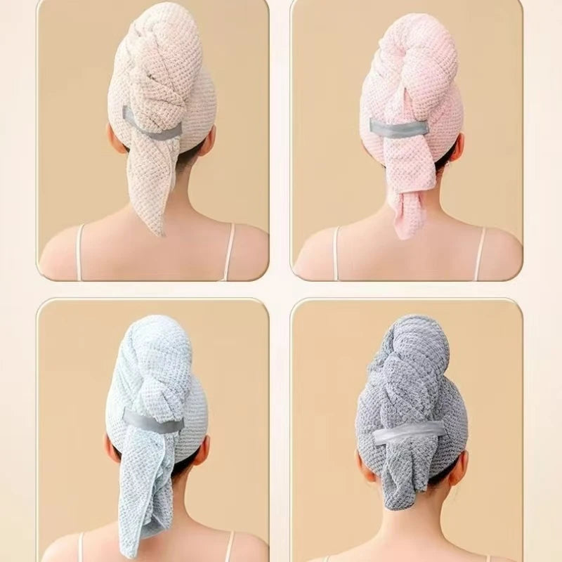 Microfiber Hair Towel Wrap, Super Absorbent Quick Dry Hair Turban, One-Piece Waffle Drying Cap with Elastic for Long Curly Hair