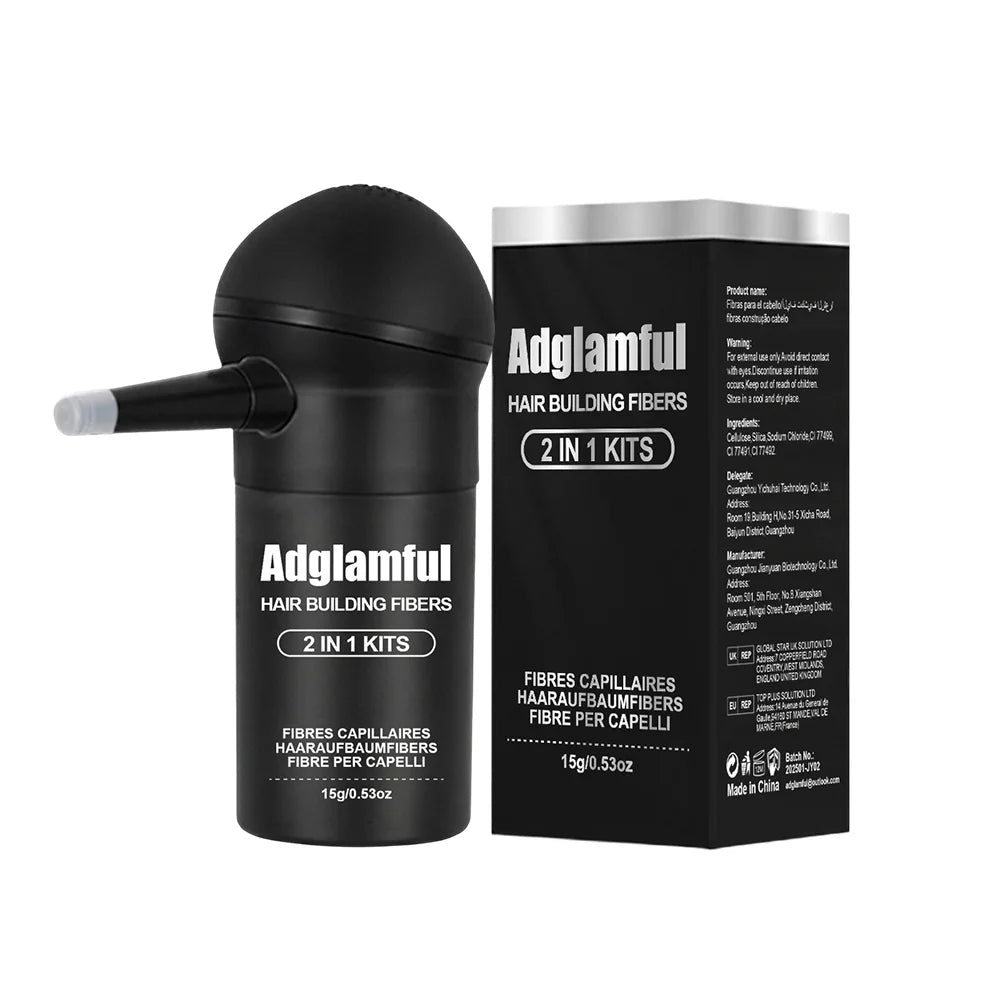 Adglamful Hair Fiber Kit 15g, Unisex, Instantly Adds Volume, Conceals Thinning Areas, and Fills Hairline for a Fuller Look.