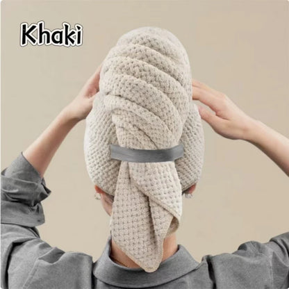 Microfiber Hair Towel Wrap, Super Absorbent Quick Dry Hair Turban, One-Piece Waffle Drying Cap with Elastic for Long Curly Hair