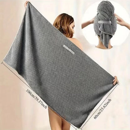 Microfiber Hair Towel Wrap, Super Absorbent Quick Dry Hair Turban, One-Piece Waffle Drying Cap with Elastic for Long Curly Hair
