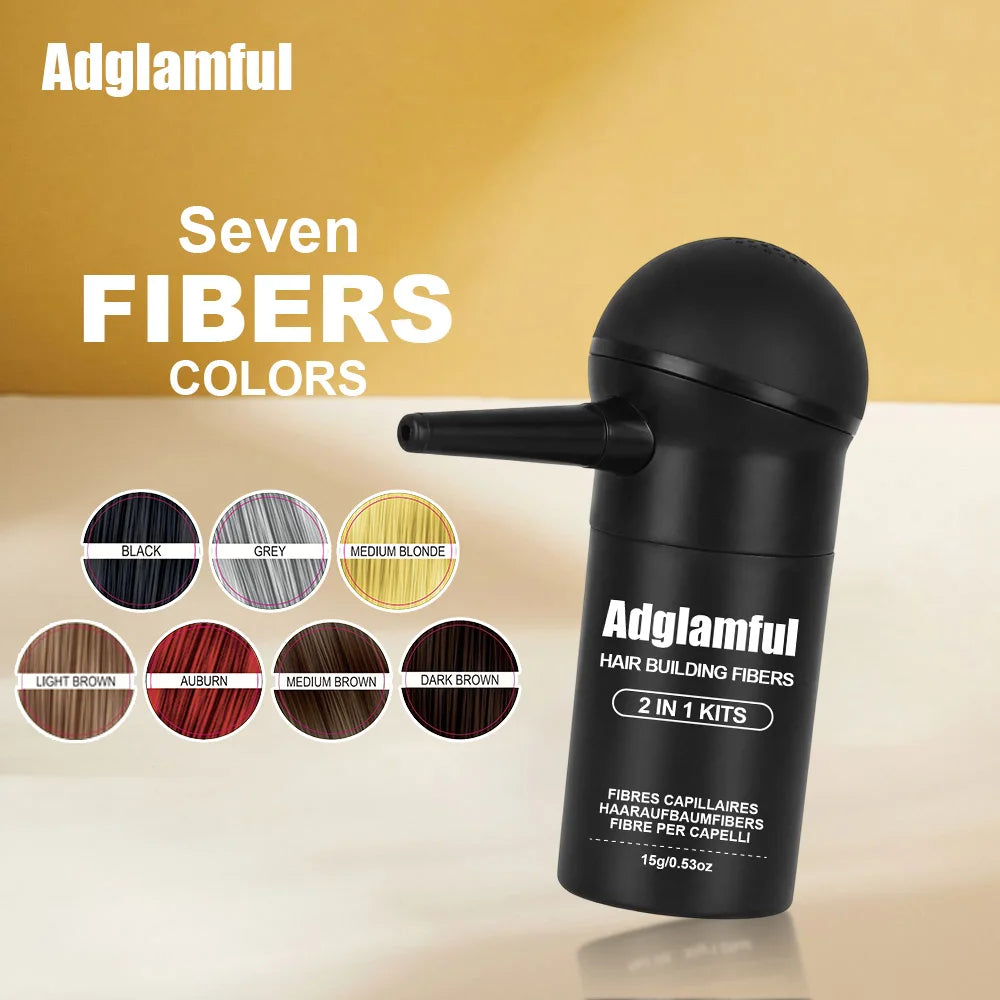 Adglamful Hair Fiber Kit 15g, Unisex, Instantly Adds Volume, Conceals Thinning Areas, and Fills Hairline for a Fuller Look.