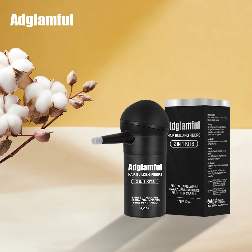 Adglamful Hair Fiber Kit 15g, Unisex, Instantly Adds Volume, Conceals Thinning Areas, and Fills Hairline for a Fuller Look.