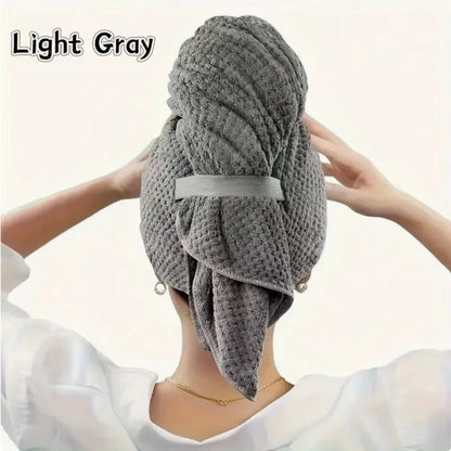 Microfiber Hair Towel Wrap, Super Absorbent Quick Dry Hair Turban, One-Piece Waffle Drying Cap with Elastic for Long Curly Hair