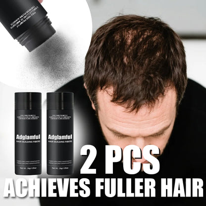 Adglamful Hair Fiber Powder 30g 2pcs. Fills thinning areas. Coverage powder for hair part & hairline. For men & women.