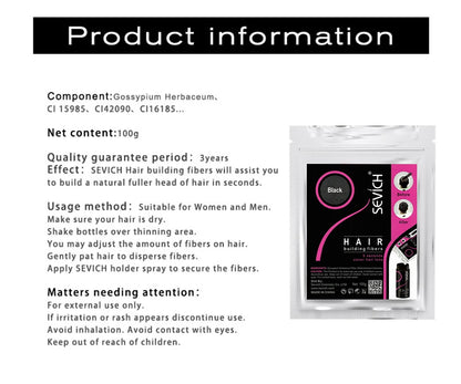 SEVICH Hair Fiber 100g Keratin Hair Fiber Thickening powder Hair Building Fiber Spray Instant Regrowth Powder Hair Loss Conceale