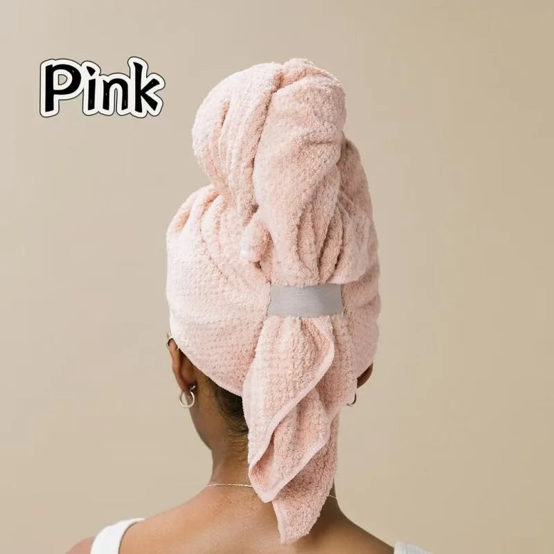 Microfiber Hair Towel Wrap, Super Absorbent Quick Dry Hair Turban, One-Piece Waffle Drying Cap with Elastic for Long Curly Hair