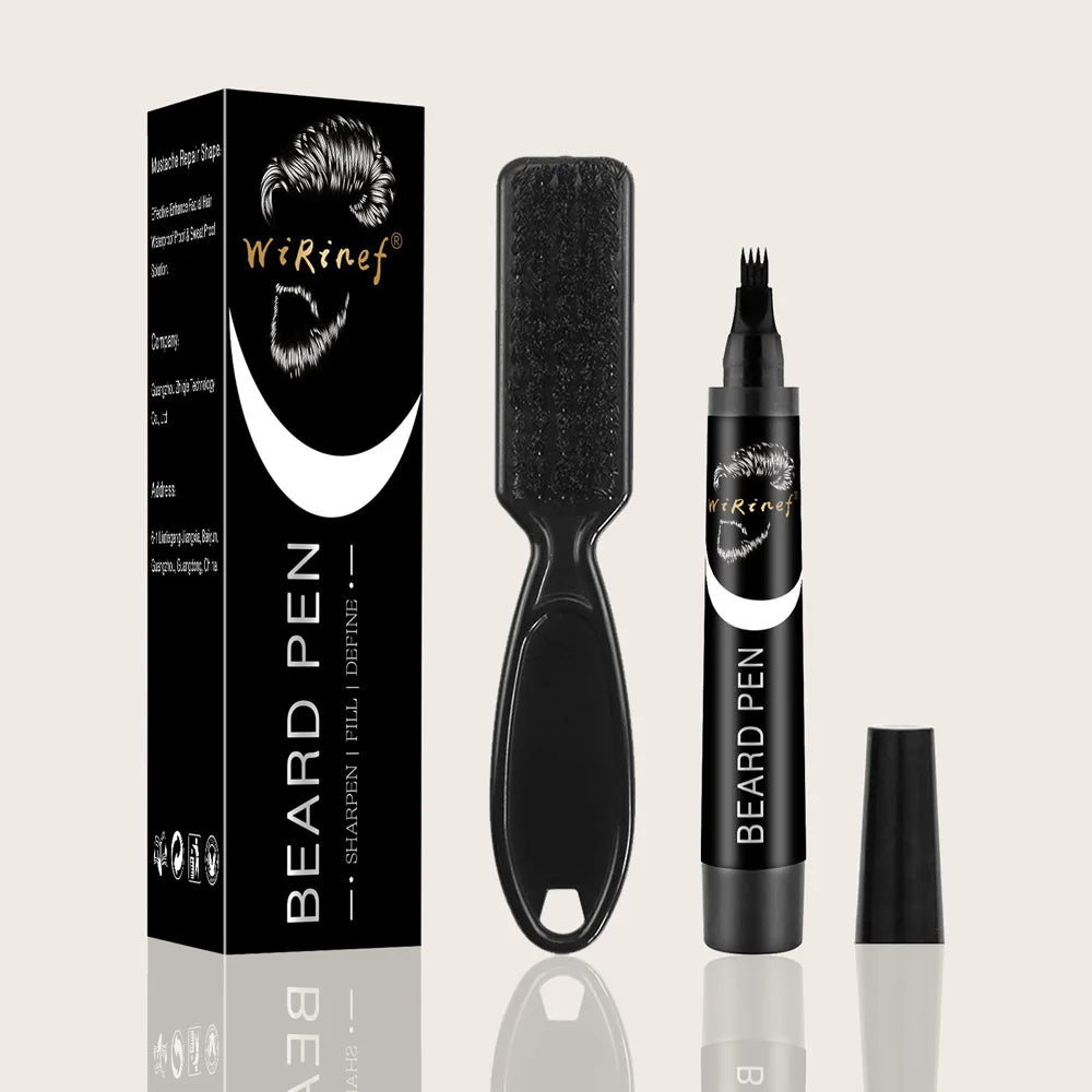 Multi-Pack Bundle Beard Pen Black Kit Barber Styling Pencil with Brush Natural Finish Cover Facial Hair Patches Tool