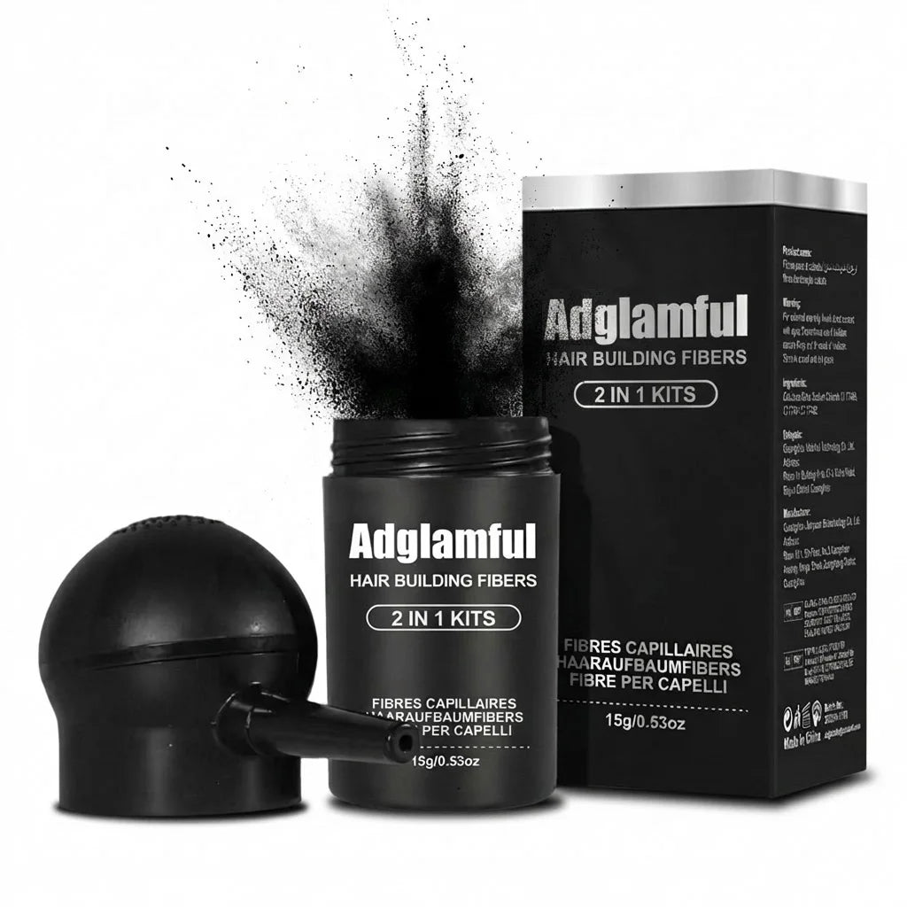 Adglamful Hair Fibers (15g) – 10sec Instant Volume, Spray Applicator for Thinning Hair | Invisible & Even Coverage