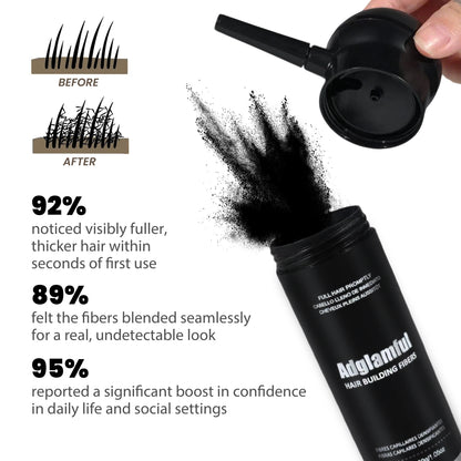 Adglamful 2-In-1 Hair Building Fiber Powder 30g for thinning hair areas, unisex, natural invisible & instant absorption
