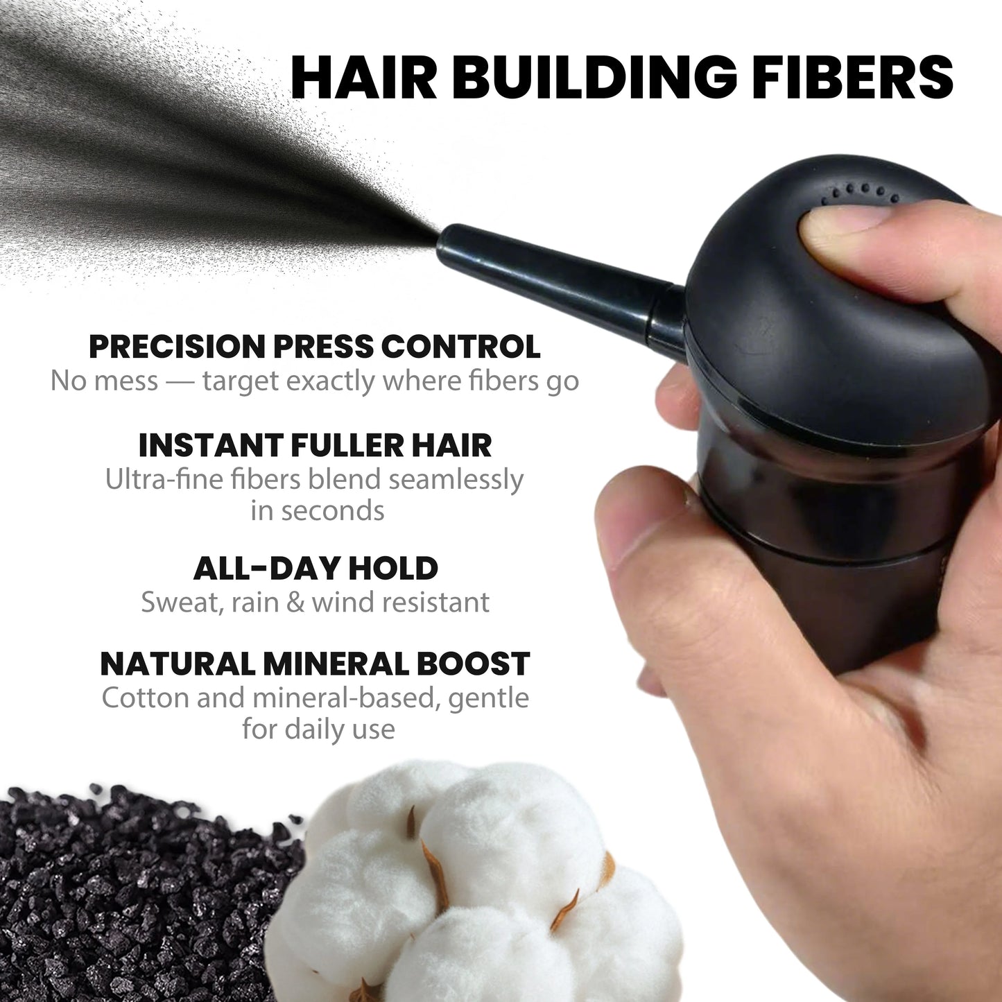 Adglamful Hair Fibers (15g) – 10sec Instant Volume, Spray Applicator for Thinning Hair | Invisible & Even Coverage