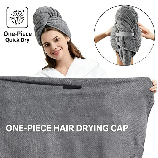 Microfiber Hair Towel Wrap, Super Absorbent Quick Dry Hair Turban, One-Piece Waffle Drying Cap with Elastic for Long Curly Hair