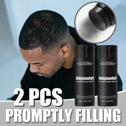 Adglamful Hair Fiber Powder 30g 2pcs. Fills thinning areas. Coverage powder for hair part & hairline. For men & women.