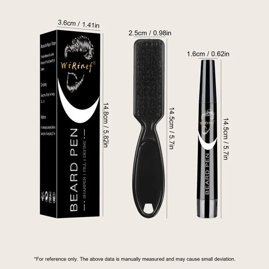 Multi-Pack Bundle Beard Pen Black Kit Barber Styling Pencil with Brush Natural Finish Cover Facial Hair Patches Tool