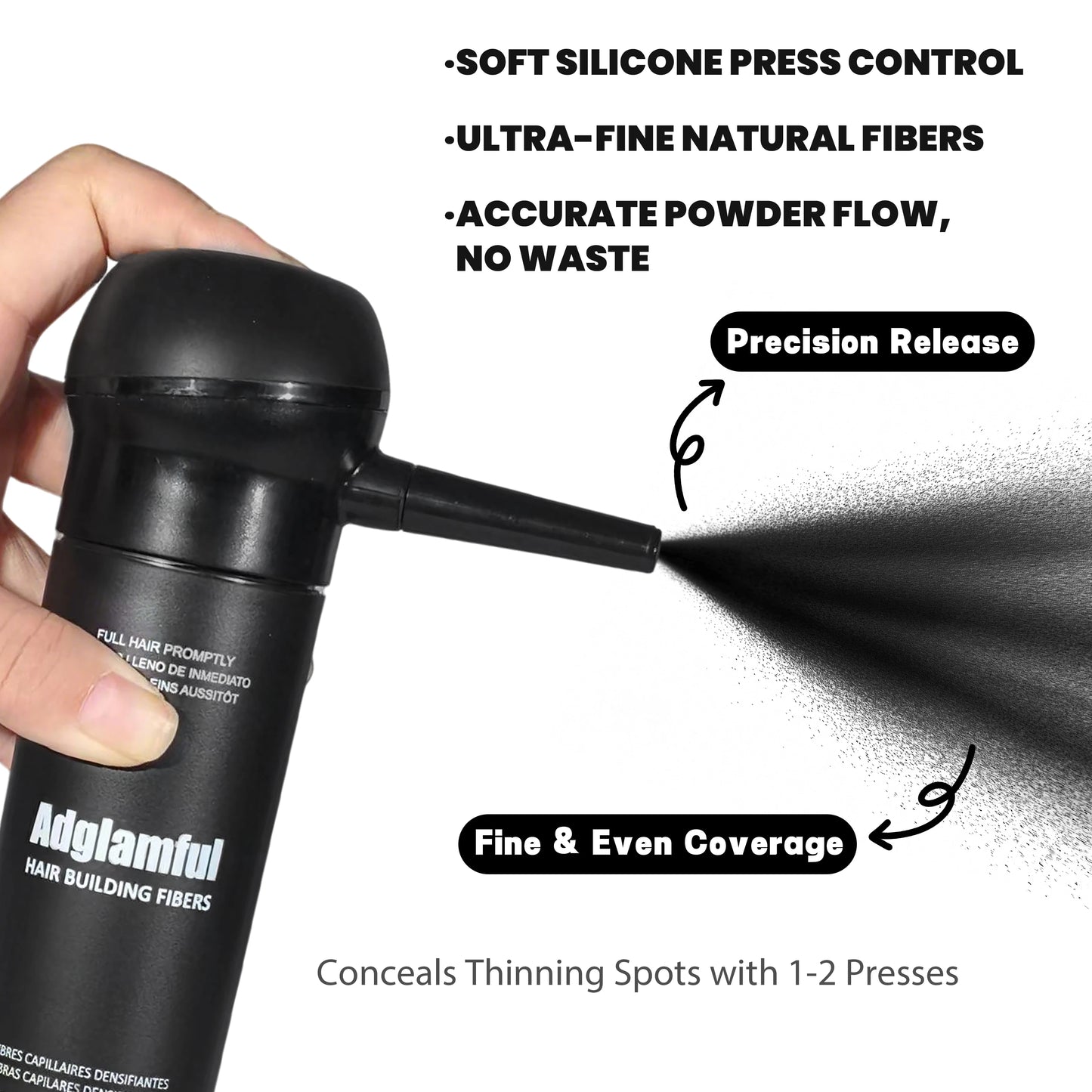 Adglamful 2-In-1 Hair Building Fiber Powder 30g for thinning hair areas, unisex, natural invisible & instant absorption