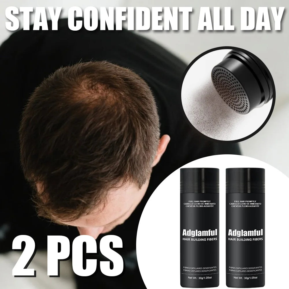 Adglamful Hair Fiber Powder 30g 2pcs. Fills thinning areas. Coverage powder for hair part & hairline. For men & women.