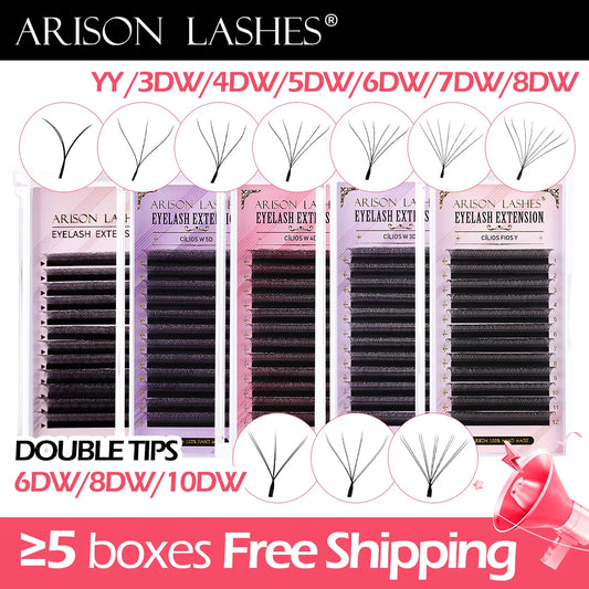 ARISON 3D/4D/5D/6D W-Shape Eyelashes Extension Premade Volume Fans YY-shape Lashes Faux Mink Soft Easy Faning Natural Lash