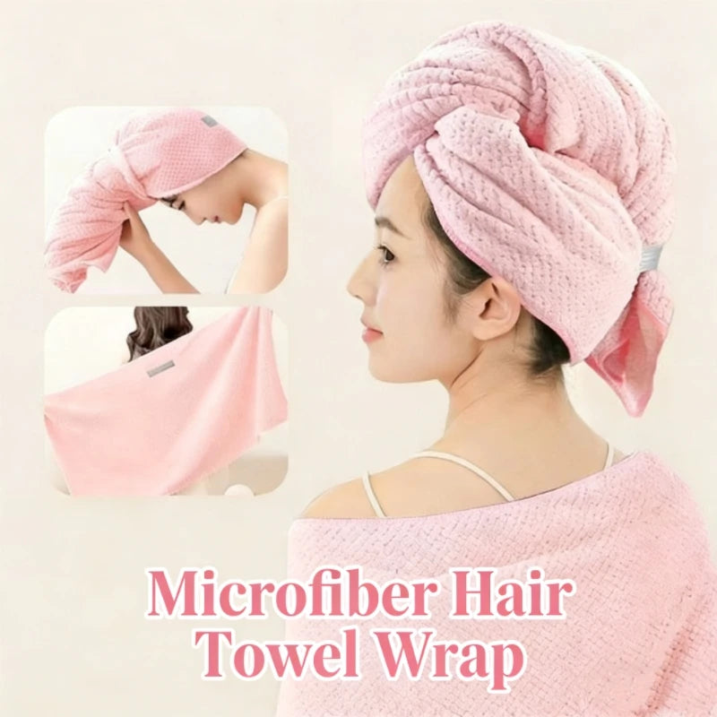 Microfiber Hair Towel Wrap, Super Absorbent Quick Dry Hair Turban, One-Piece Waffle Drying Cap with Elastic for Long Curly Hair