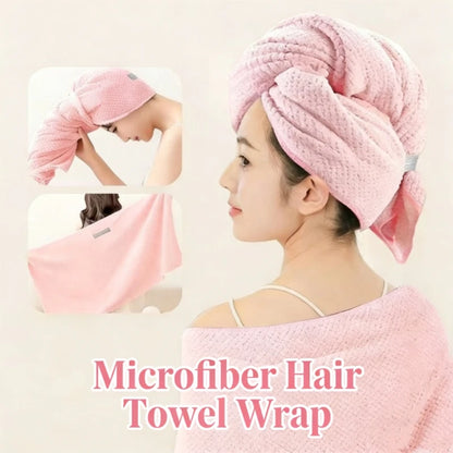 Microfiber Hair Towel Wrap, Super Absorbent Quick Dry Hair Turban, One-Piece Waffle Drying Cap with Elastic for Long Curly Hair