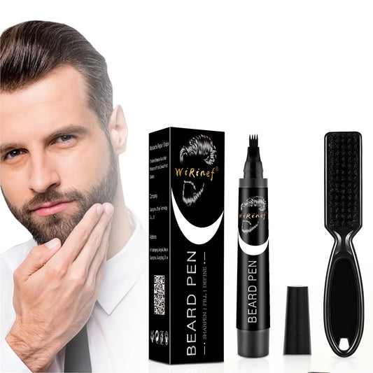 Multi-Pack Bundle Beard Pen Black Kit Barber Styling Pencil with Brush Natural Finish Cover Facial Hair Patches Tool