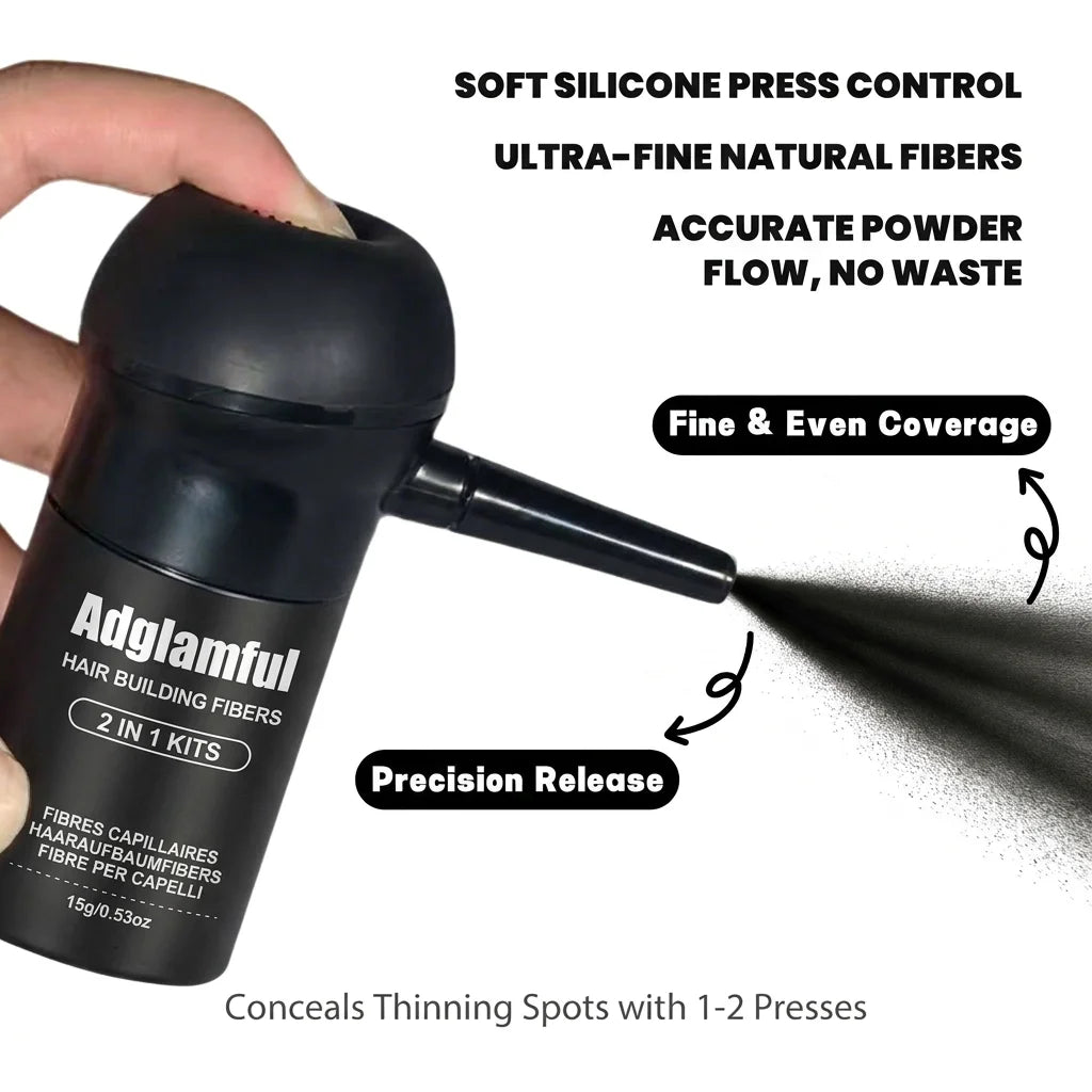 Adglamful Hair Fibers (15g) – 10sec Instant Volume, Spray Applicator for Thinning Hair | Invisible & Even Coverage