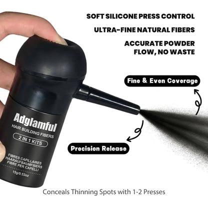 Adglamful Hair Fibers (15g) – 10sec Instant Volume, Spray Applicator for Thinning Hair | Invisible & Even Coverage
